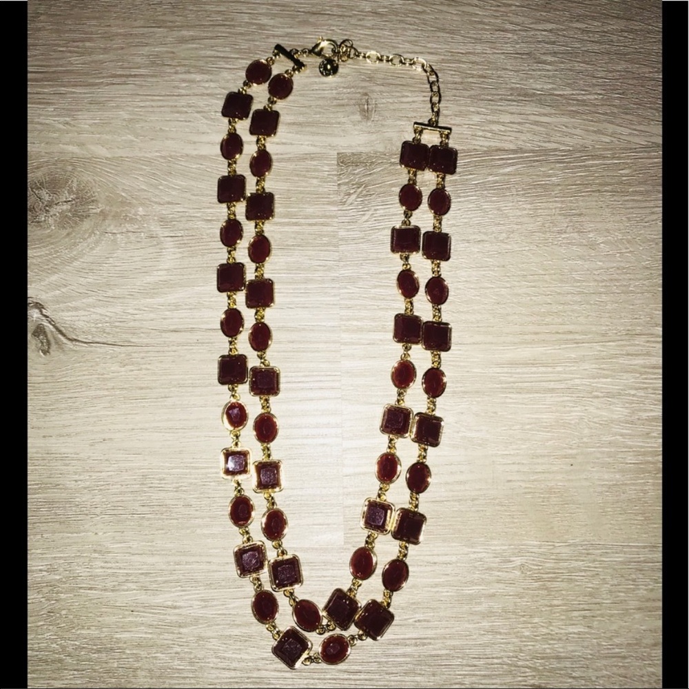 Talbots necklace double strand gold maroon